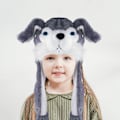 Miniatyrbillede 3 af 4: Sød Plysdyr Vinter Skihue Beanie Aviator Stil Vinter med Lange Handske Øreflapper Husky
