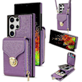 Miniatyrbilde 1 av 5: Veskeetui med glidelås for Samsung Galaxy S24 Ultra, kortholder i lær med skulderstropp for kvinner Purple For Galaxy S24 Ultra