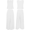 Miniatyrbild 5 av 5: Roylamp Women's Summer 2-delade outfits Rundhalsad Crop Basic Top Beskuren Byxa Set med vida ben Jumpsuits White Medium