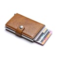 Miniatyrbillede 2 af 4: Kreditkortholder RFID-blokerende læder automatisk pop-up pung aluminium slanke lomme bifold visitkortholder med knap brown