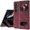 Pikkukuva 1 / 5: Samsung Galaxy Z Fold 6:lle suunniteltu magneettinen taittuva kotelo, avoin ikkuna, ylellinen liike-elämän Napa-nahkainen piilotettu jalusta, ohut suojakotelo Red For Galaxy Z Fold 6