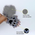 Miniatyrbillede 5 af 5: Rion Faux Pels Ræv Hale Kat Ulv Cosplay Kostume Sæt Plys Maske Fluffy Pote Handsker Halloween Jul Dark Gray