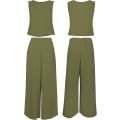 Miniatyrbild 5 av 5: Roylamp Women's Summer 2-delade outfits Rundhalsad Crop Basic Top Beskuren Byxa Set med vida ben Jumpsuits Olive Green X-Small