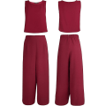 Miniatyrbild 5 av 5: Roylamp Women's Summer 2-delade outfits Rundhalsad Crop Basic Top Beskuren Byxa Set med vida ben Jumpsuits Burgundy Small