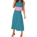 Miniatyrbilde 2 av 5: Roylamp sommerantrekk for kvinner i 2 deler Rundhalset Crop Basic Topp Beskåret buksesett med brede ben, Jumpsuits Contrast Blue Large