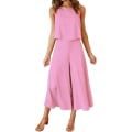 Miniatyrbild 1 av 5: Roylamp Women's Summer 2-delade outfits Rundhalsad Crop Basic Top Beskuren Byxa Set med vida ben Jumpsuits Light Cherry Pink X-Small
