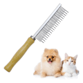 Miniatyrbillede 1 af 6: Træhåndteret plejekam til hunde, katte og kæledyr Long & Short Teeth Comb