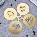 Miniatyrbillede 3 af 5: 4 stk. Cappuccino Kaffe Dekoration Rustfrit Stål Skabeloner Kaffe Kunst Skabelon Kaffe Form Værktøj til Kage Kaffe Havregryn Varm Chokolade Gold