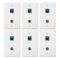 Pikkukuva 1 / 5: 6 kpl Ethernet-koaksiaaliset seinälevyt Cat6 koaksiaaliset seinälevyt Ethernet-seinäpistorasia Ethernet-portilla BlueWhite
