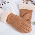 Miniatyrbillede 1 af 4: Efterår og vinter varme handsker ruskind handsker til kvinder fleeceforet fortykket udendørs cykling og kørsel touch screen handsker Suede three-line-khaki Average size