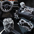 Miniatyrbillede 5 af 5: 3 stk. Leopard Plys Styrringhjul Betræk Vinter Bil Tilbehør Red