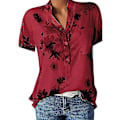 Miniatyrbild 1 av 3: Blommiga toppar för kvinnor 2023 Button Down Mode Casual Lång-/kortärmade skjortor Blus Red 4X-Large