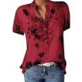 Miniatyrbillede 1 af 3: Blomstertoppe til kvinder 2023 Button Down Fashion Casual skjorter med lange/korte ærmer Bluse Red 3X-Large