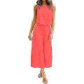Miniatyrbild 2 av 5: Roylamp Women's Summer 2-delade outfits Rundhalsad Crop Basic Top Beskuren Byxa Set med vida ben Jumpsuits Bright Orange Large