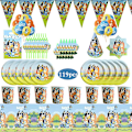 Pikkukuva 1 / 4: 119 kpl Hot Blueyes Kids Syntymäpäiväjuhlakoristeet Kertakäyttöiset pöytäastiat Baby Shower Siniset Juhlasisustustarvikkeet 119pcs