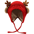 Miniatyrbilde 1 av 7: Søt Hjorte-Elg Hodeplagg Babyhatt Vinter Varmt Plysj Strikket Ørevarmer Bonnet Gutter Jenter Caps Beanie med Hakestropp Red One Size