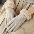 Miniatyrbild 1 av 4: Cashmere ullhandskar för kvinnor vinter söt ridning varm sammet vadderad tjock touch screen kall-proof skidåkning Khaki Average size