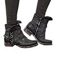 Pikkukuva 1 / 2: Naisten Retro Biker Saappaat Nilkkurit Block Heel Vetoketju casual kengät Black 43