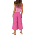 Miniatyrbild 4 av 5: Roylamp Women's Summer 2-delade outfits Rundhalsad Crop Basic Top Beskuren Byxa Set med vida ben Jumpsuits Contrast Rose Medium