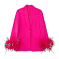 Miniatyrbilde 1 av 3: Langermet blazer for kvinner med åpen front til uformelt arbeid kontorjakke rose Red M