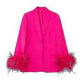 Miniatyrbillede 1 af 3: Dame langærmet åben front blazer Casual Work Office jakke rose Red XL