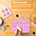 Miniatyrbillede 4 af 5: Halloween Silikonform, 18 hulrum Halloween chokoladeform slikform græskar flagermus edderkop hat gravsten form til slik, DIY A6-WSDTMJ (Pink)
