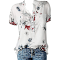 Miniatyrbilde 2 av 5: Blomstrete topper for kvinner 2023 Button Down-mote Uformelt Skjorter med lange/korte ermer Bluse White Small