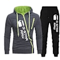 Miniatyrbillede 3 af 4: 2023 Ny Efterår/Vinter Herre Tracksuit Sæt Mode Print Lynlås Hættetrøje + Sweatpants 2 Dele Sæt Jogging Casual Tøj Black 4XL