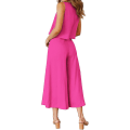 Miniatyrbilde 3 av 5: Roylamp sommerantrekk for kvinner i 2 deler Rundhalset Crop Basic Topp Beskåret buksesett med brede ben, Jumpsuits Rose Red Medium