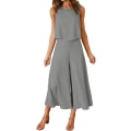 Miniatyrbild 1 av 5: Roylamp Women's Summer 2-delade outfits Rundhalsad Crop Basic Top Beskuren Byxa Set med vida ben Jumpsuits Gray Small