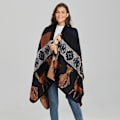 Miniatyrbillede 3 af 5: Vintage Varm Vinter Sjal Wrap Åben Front Poncho Cashmere Følelse Cape Til Kvinder
