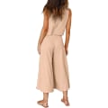 Miniatyrbild 4 av 5: Roylamp Women's Summer 2-delade outfits Rundhalsad Crop Basic Top Beskuren Byxa Set med vida ben Jumpsuits Khaki Medium