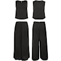 Miniatyrbillede 5 af 5: Roylamp Sommer-outfits til kvinder i 2 dele Rundhalset Crop Basic Top Beskåret Bukser med brede ben, Jumpsuits Black Medium