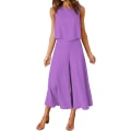 Miniatyrbild 1 av 5: Roylamp Women's Summer 2-delade outfits Rundhalsad Crop Basic Top Beskuren Byxa Set med vida ben Jumpsuits Lavender Small