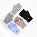 Miniatyrbilde 5 av 5: Strikkede konvertible hansker Touchscreen Votter Fingerless Hansker Arbeid Flip Hansker Black