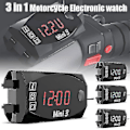 Miniatyrbillede 1 af 5: Mini 12v Bil Digital Voltmeter Gauge, 3 i 1 Universal Elektronisk Motorcykel Elektronisk Ur Termometer Voltmeter Ur Display Red