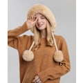 Miniatyrbild 7 av 7: Dam vinter Peruvian öronbeklädnad Beanie Hat Öronklaffar Sherpa Skidmössa Stickad Fleecefodrad 3 Pom Beige Solid One Size