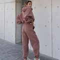 Miniatyrbilde 2 av 4: Dame Treningsdrakt Casual Solid Lang Ermet Hette Sportsett red M