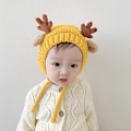 Miniatyrbilde 6 av 7: Søt Hjorte-Elg Hodeplagg Babyhatt Vinter Varmt Plysj Strikket Ørevarmer Bonnet Gutter Jenter Caps Beanie med Hakestropp Yellow One Size