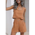 Pikkukuva 2 / 5: Naisten 2-osaiset asut yhteensopivat setit, pellavashortsit Crop Topit set Brown 2XL