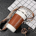 Miniatyrbild 4 av 5: Bärbar kopphållare i PU läder, kaffekoppshållare i läder med axelremmar, återanvändbar kaffefodral i läder Light brown S