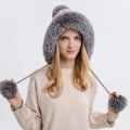 Miniatyrbild 6 av 8: Dam vinter Peruvian öronbeklädnad Beanie Hat Öronklaffar Sherpa Skidmössa Stickad Fleecefodrad 3 Pom Grey Solid One Size