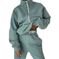 Miniatyrbillede 2 af 3: Dame træningsdragt i to dele - langærmet højhalset hættetrøje sweatshirt med joggingbukser green M