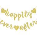 Pikkukuva 1 / 9: Happily Ever After -hopeaglitteri-lippukoriste, Kihlat, Morsiussuihku, Hääjuhlat, Valokuvauskoppi, Ennakkoon punottu käsin kirjoitettu lippukoriste