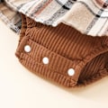 Miniatyrbild 4 av 6: Toddler Baby Flicka Höst Vinter Outfit Set Rutiga Romper Klänning Volanger Långärmad Kläder Jumpsuit med Rosett Hårband 9-12M