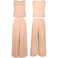 Miniatyrbild 5 av 5: Roylamp Women's Summer 2-delade outfits Rundhalsad Crop Basic Top Beskuren Byxa Set med vida ben Jumpsuits Khaki Large
