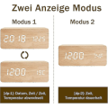 Miniatyrbild 3 av 5: Träbordsklocka - Led digital väckarklocka - Stående klocka med datum, temperatur och USB port - Batteridriven - Bambu - Vit