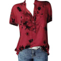 Miniatyrbild 2 av 3: Blommiga toppar för kvinnor 2023 Button Down Mode Casual Lång-/kortärmade skjortor Blus Red 4X-Large