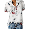 Miniatyrbild 1 av 5: Blommiga toppar för kvinnor 2023 Button Down Mode Casual Lång-/kortärmade skjortor Blus White 4X-Large