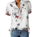 Miniatyrbilde 1 av 5: Blomstrete topper for kvinner 2023 Button Down-mote Uformelt Skjorter med lange/korte ermer Bluse White 4X-Large